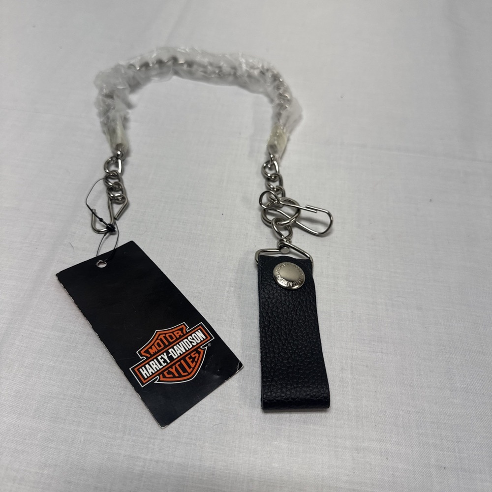 Harley Davidson Genuine Biker Wallet Chain Nickel w Leather Strap NEW
